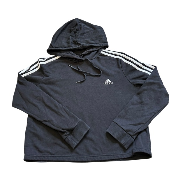 Adidas women’s Essentials 3- stripes French Terry Cropped hoodie black size M - Picture 2 of 11